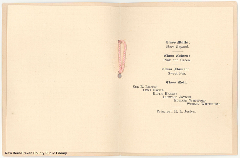 Craven County Farm Life School Graduation Announcement, 1918