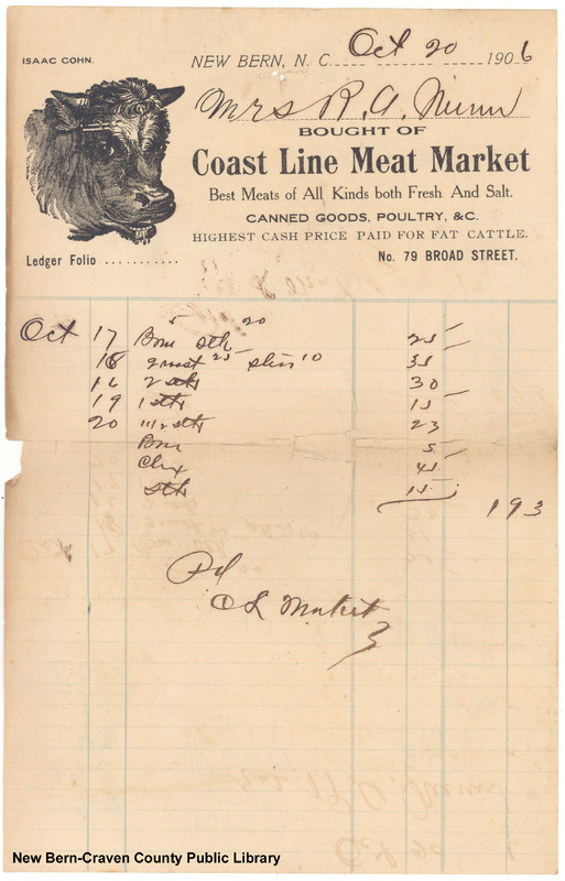 Receipt, Coast Line Meat Market Customer
