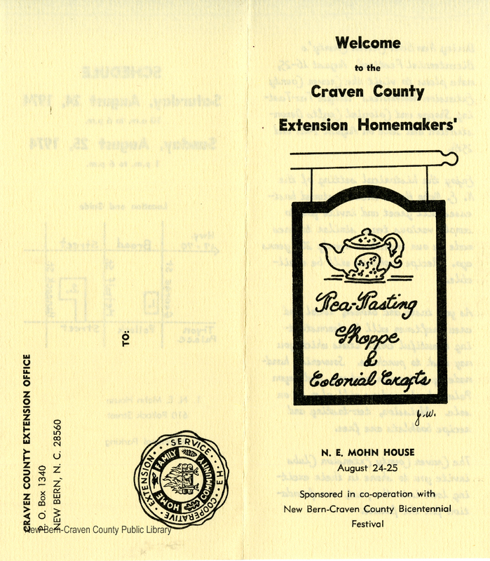 1974 Tea Tasting Program Welcome to the Craven County Extension Homemakers' Tea-Tasting Shoppe & Colonial Crafts