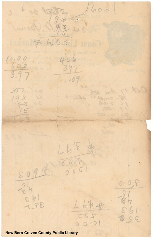 Receipt, Coast Line Meat Market Customer