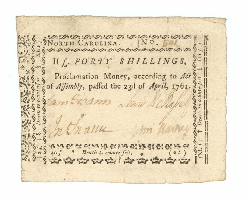 North Carolina paper currency, Bill of Credit value forty shillings