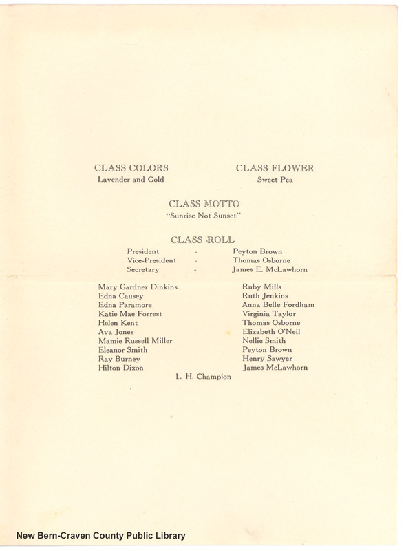 Craven County Farm Life School Graduation Announcement, 1930