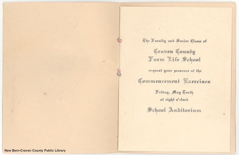Craven County Farm Life School Graduation Announcement, 1918