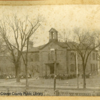 New Bern Graded School, with students in yard