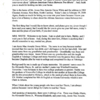 Between Two Rivers Oral Interview With Jessie Mae Annette Daves White,  Parts A and B<br /><br />
