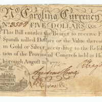 North Carolina paper currency, Bill of Credit value five dollars
