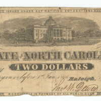 North Carolina paper currency, value two dollars